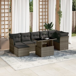 Set de sofás de jardín y cojines 8 piezas ratán sintético gris