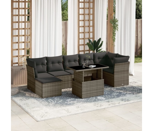 Set de sofás de jardín y cojines 8 piezas ratán sintético gris