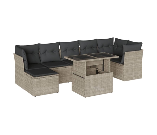 Set de sofás de jardín 8 pzas y cojines ratán sintético gris