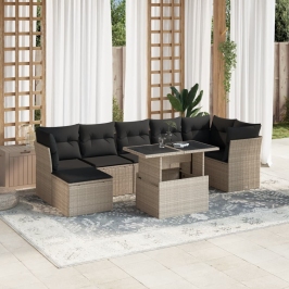 Set de sofás de jardín 8 pzas y cojines ratán sintético gris