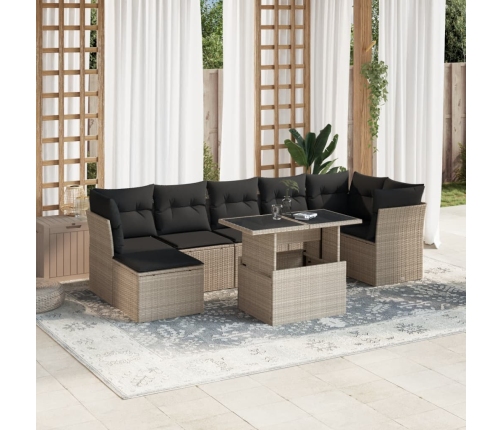Set de sofás de jardín 8 pzas y cojines ratán sintético gris
