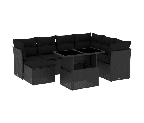 Set de sofás de jardín 8 piezas y cojines ratán sintético negro