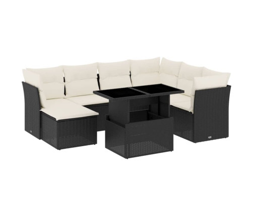 Set de sofás de jardín 8 piezas y cojines ratán sintético negro