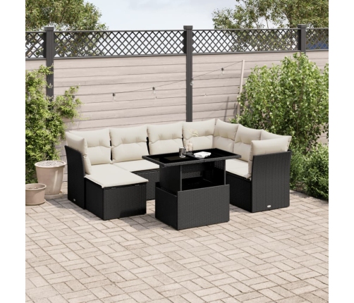Set de sofás de jardín 8 piezas y cojines ratán sintético negro