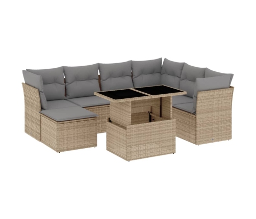 Set de sofás de jardín y cojines 8 piezas ratán sintético beige