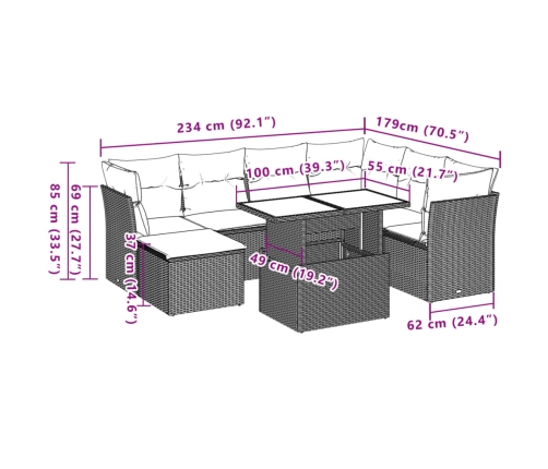 Set de sofás de jardín y cojines 8 piezas ratán sintético beige