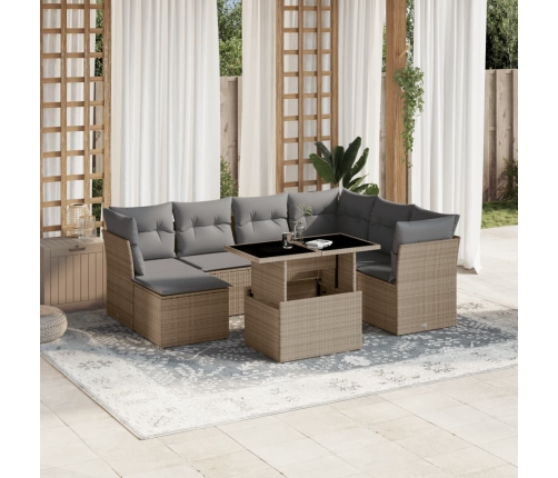 Set de sofás de jardín y cojines 8 piezas ratán sintético beige