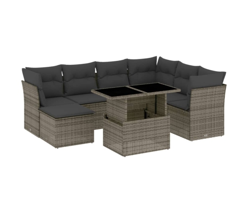 Set de sofás de jardín y cojines 8 piezas ratán sintético gris