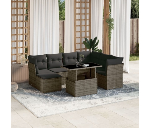Set de sofás de jardín y cojines 8 piezas ratán sintético gris