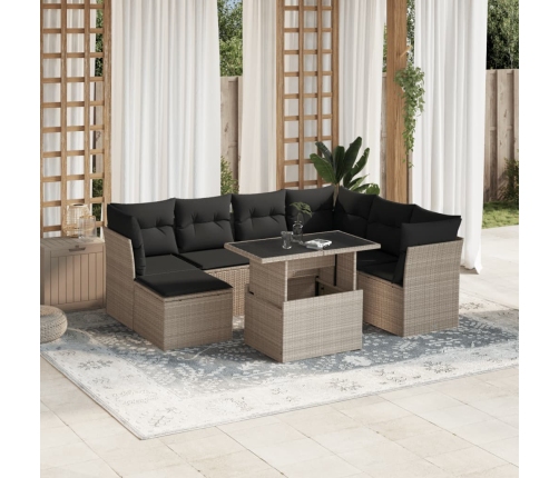 Set de sofás de jardín 8 pzas y cojines ratán sintético gris