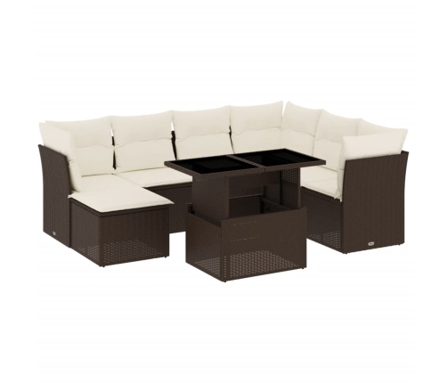 Set sofás de jardín 8 piezas y cojines ratán sintético marrón