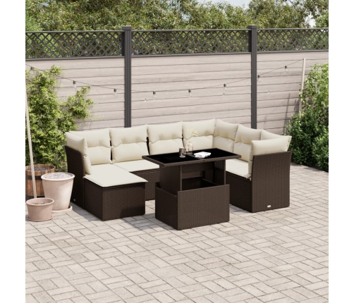 Set sofás de jardín 8 piezas y cojines ratán sintético marrón