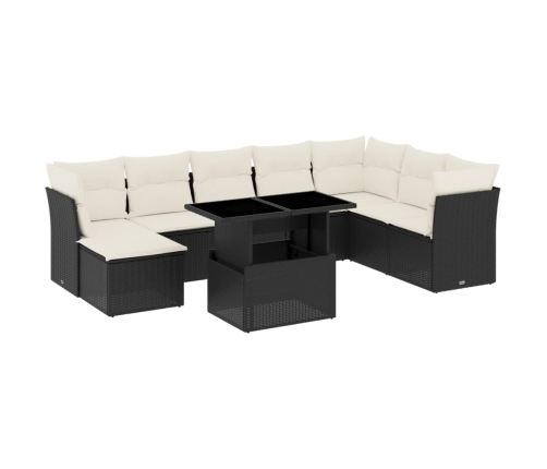 Set de sofás de jardín 8 piezas y cojines ratán sintético negro