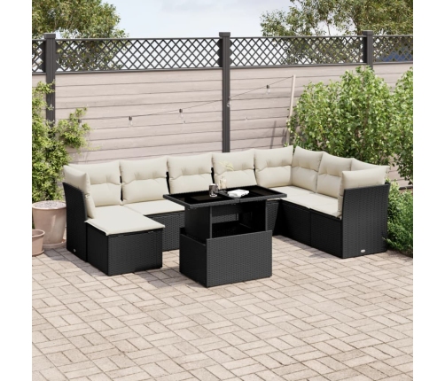 Set de sofás de jardín 8 piezas y cojines ratán sintético negro