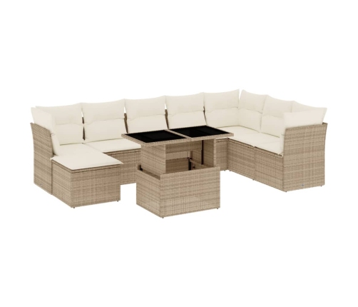 Set de sofás de jardín 9 pzas con cojines ratán sintético beige