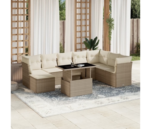Set de sofás de jardín 9 pzas con cojines ratán sintético beige