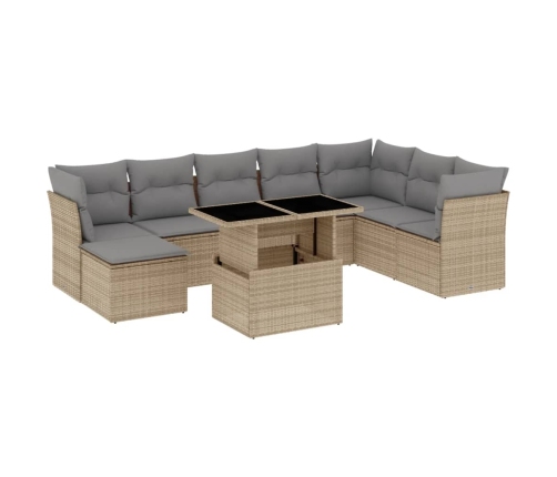Set de sofás de jardín 9 pzas con cojines ratán sintético beige
