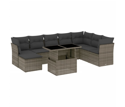 Set de muebles de jardín 9 pzas y cojines ratán sintético gris