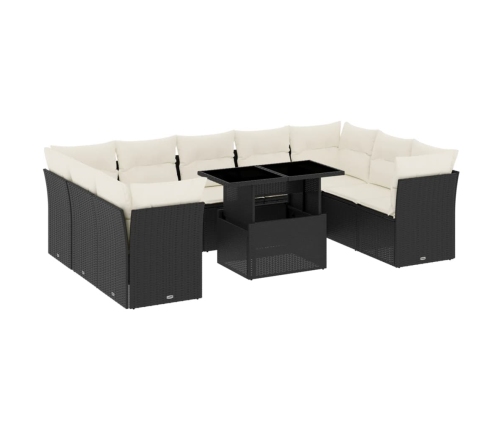 Set de sofás de jardín 10 pzas cojines ratán sintético negro