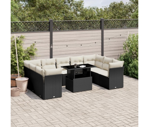 Set de sofás de jardín 10 pzas cojines ratán sintético negro