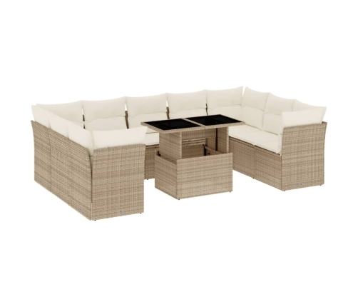 Juego de sofás jardín con cojines beige 10 pzas ratán sintético