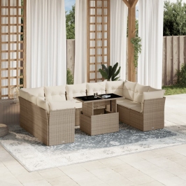 Juego de sofás jardín con cojines beige 10 pzas ratán sintético