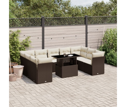 Set de sofás de jardín 10 pzas y cojines ratán sintético marrón