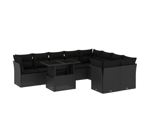 Set de sofás de jardín 10 pzas cojines ratán sintético negro