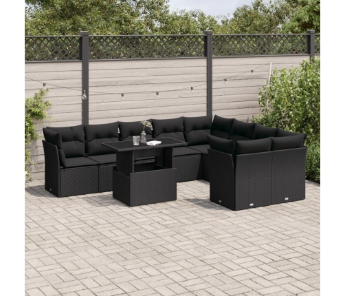 Set de sofás de jardín 10 pzas cojines ratán sintético negro
