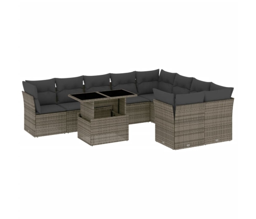 Set de sofás de jardín 10 pzas con cojines ratán sintético gris