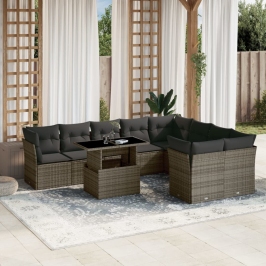 Set de sofás de jardín 10 pzas con cojines ratán sintético gris