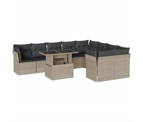 Set sofás jardín 10 pzas con cojines ratán sintético gris claro