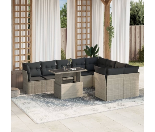 Set sofás jardín 10 pzas con cojines ratán sintético gris claro