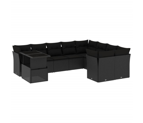Set de sofás de jardín 10 pzas cojines ratán sintético negro