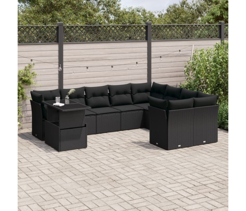 Set de sofás de jardín 10 pzas cojines ratán sintético negro