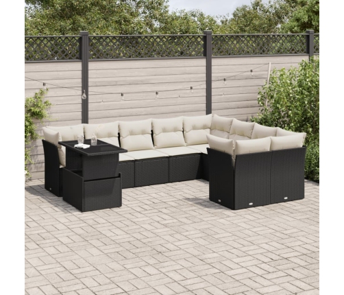 Set de sofás de jardín 10 pzas cojines ratán sintético negro