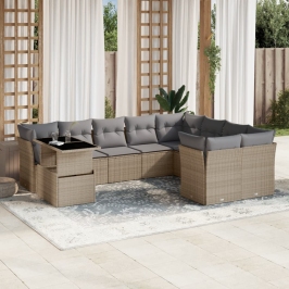 Juego de sofás jardín con cojines beige 10 pzas ratán sintético