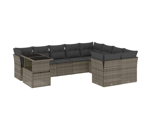 Set de sofás de jardín 10 pzas con cojines ratán sintético gris