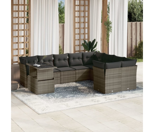 Set de sofás de jardín 10 pzas con cojines ratán sintético gris