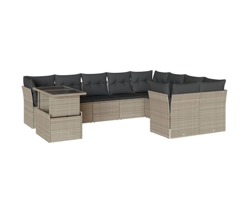 Set sofás jardín 10 pzas con cojines ratán sintético gris claro
