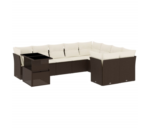 Set de sofás de jardín 10 pzas y cojines ratán sintético marrón
