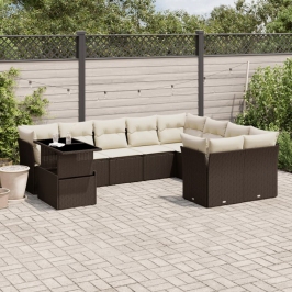 Set de sofás de jardín 10 pzas y cojines ratán sintético marrón