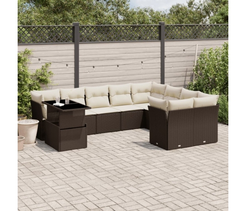 Set de sofás de jardín 10 pzas y cojines ratán sintético marrón