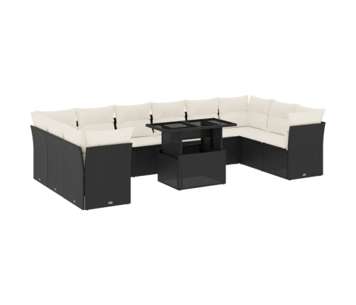 Set de sofás de jardín 11 pzas y cojines ratán sintético negro