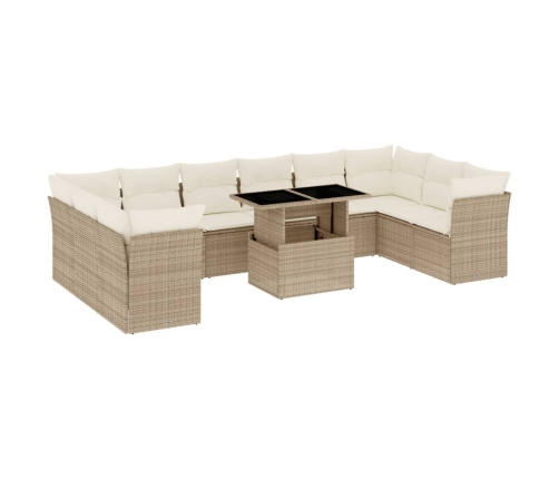 Set de sofás de jardín 11pzas con cojines ratán sintético beige