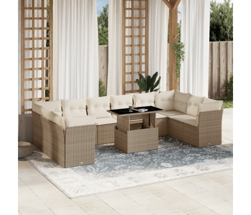 Set de sofás de jardín 11pzas con cojines ratán sintético beige