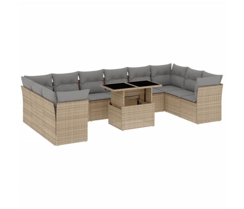 Set de sofás de jardín 11pzas con cojines ratán sintético beige