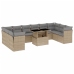 Set de sofás de jardín 11pzas con cojines ratán sintético beige