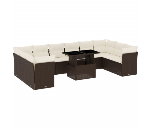 Set de sofás de jardín 11 pzas cojines ratán sintético marrón