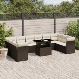 Set de sofás de jardín 11 pzas cojines ratán sintético marrón